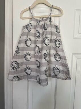 Baby Gap Striped Strawberry Print Sundress - Gray & White
